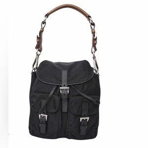 Prada Black Nylon, Leather shoulder Bag, backpack style